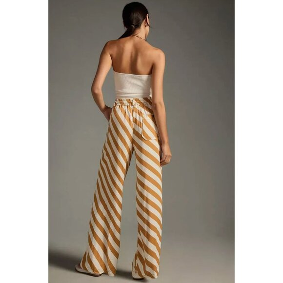 Anthropologie Maeve Printed Straight Leg Drawstring Pants Bronze Stripe NWT LP - Picture 2 of 6